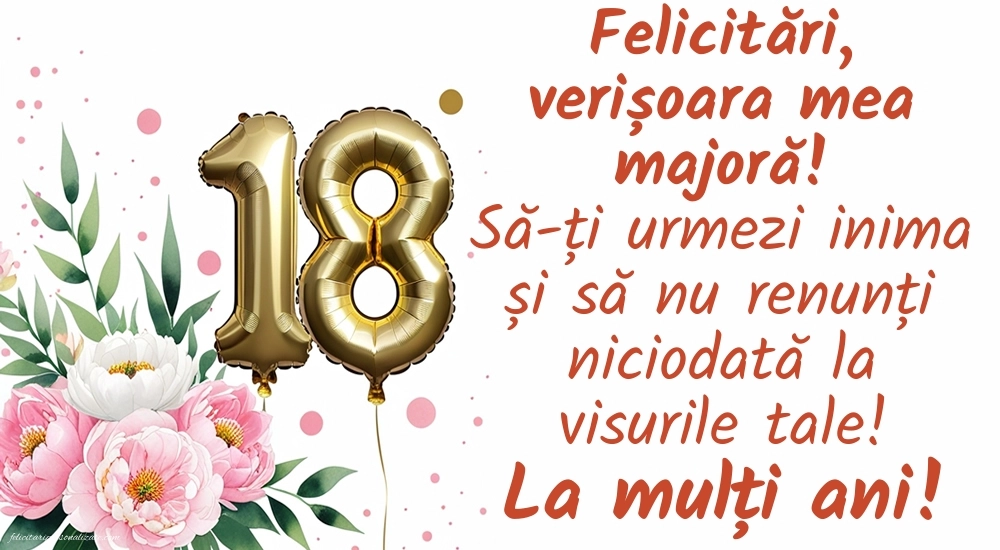 Imagini cu Felicitări de 18 ani pentru Verișoară: Flori și baloane