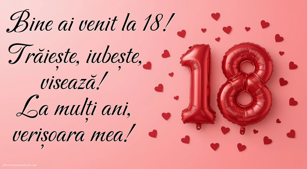Imagini cu Felicitări de 18 ani pentru Verișoară: Baloane și Inimioare