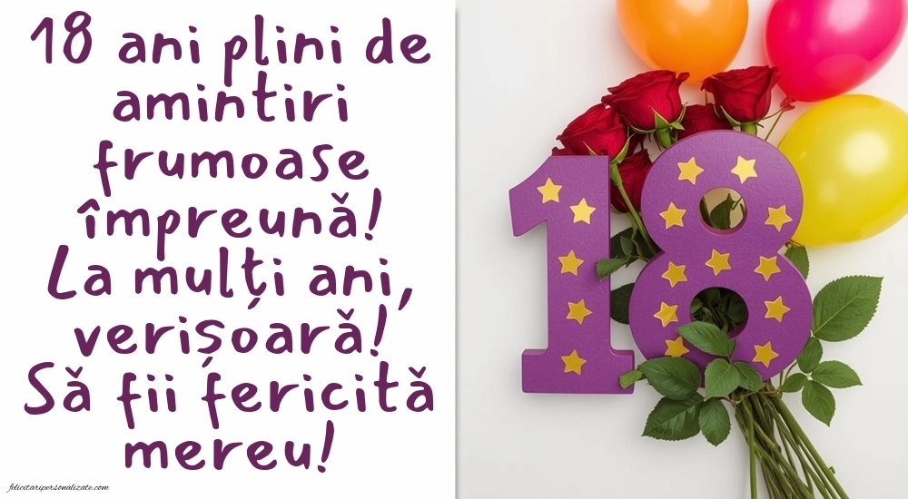 Imagini cu Felicitări de 18 ani pentru Verișoară: Trandafiri și baloane