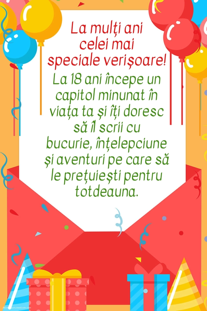 Imagini cu Felicitări de 18 ani pentru Verișoară: Baloane și Cadouri