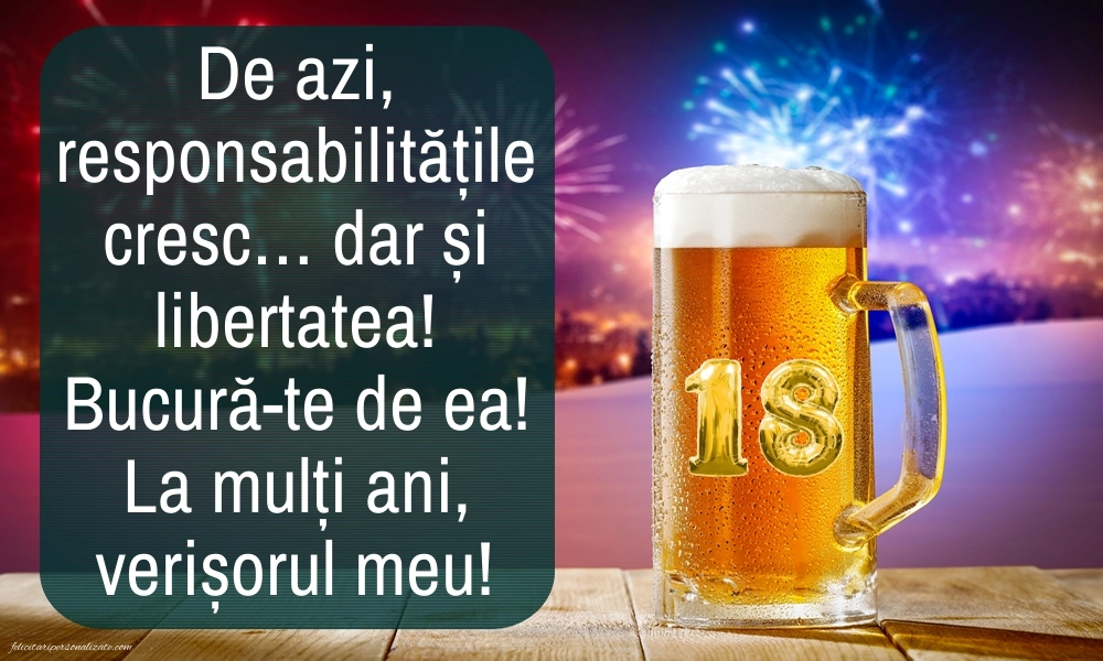 Imagini cu Felicitări de 18 Ani pentru Verișor: Halbă de bere
