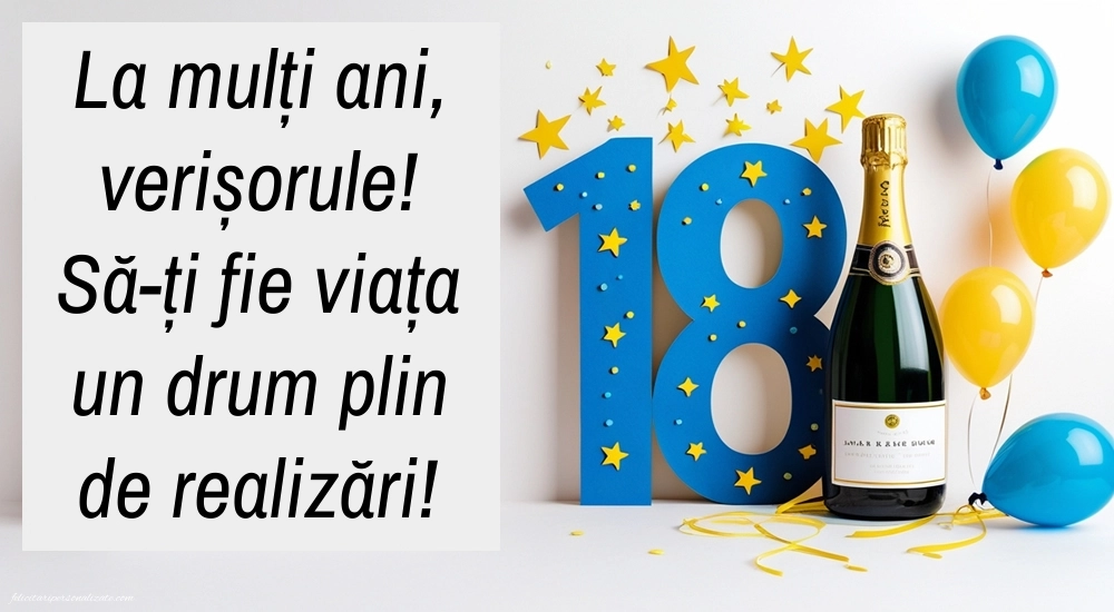 Imagini cu Felicitări de 18 Ani pentru Verișor: Șampanie și baloane