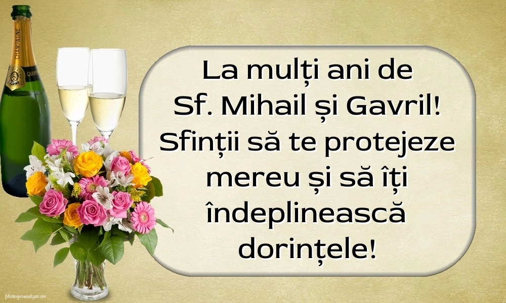 Imagini cu urări de La mulți ani Sf. Mihail și Gavril 2025: Șampanie și flori