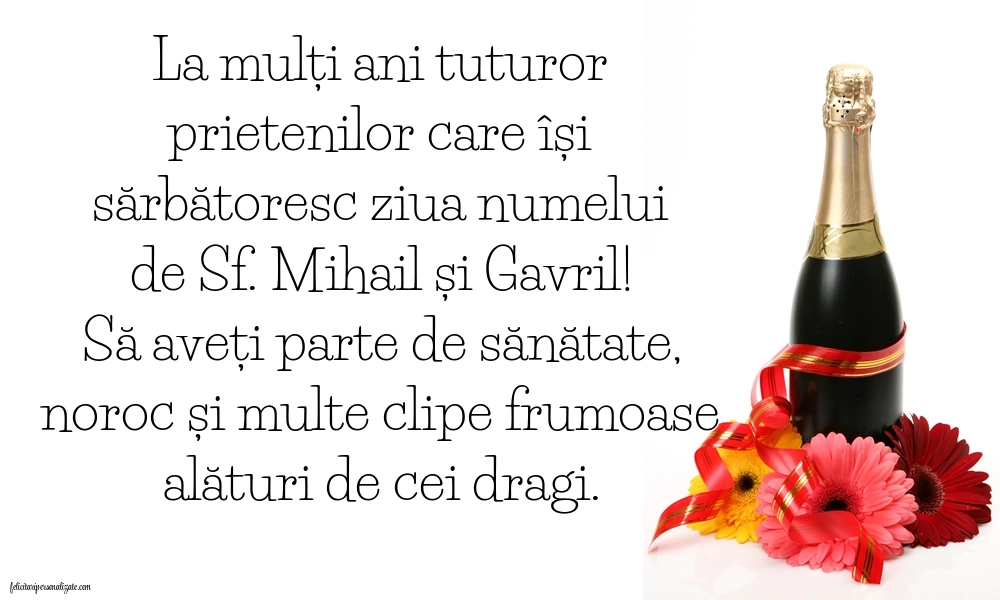 Imagini cu urări de La mulți ani Sf. Mihail și Gavril 2025: Șampanie și flori