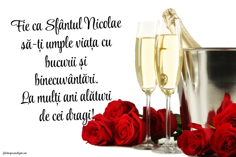 Imagini cu urări de La mulți ani Sfântul Nicolae 2025: Șampanie și flori