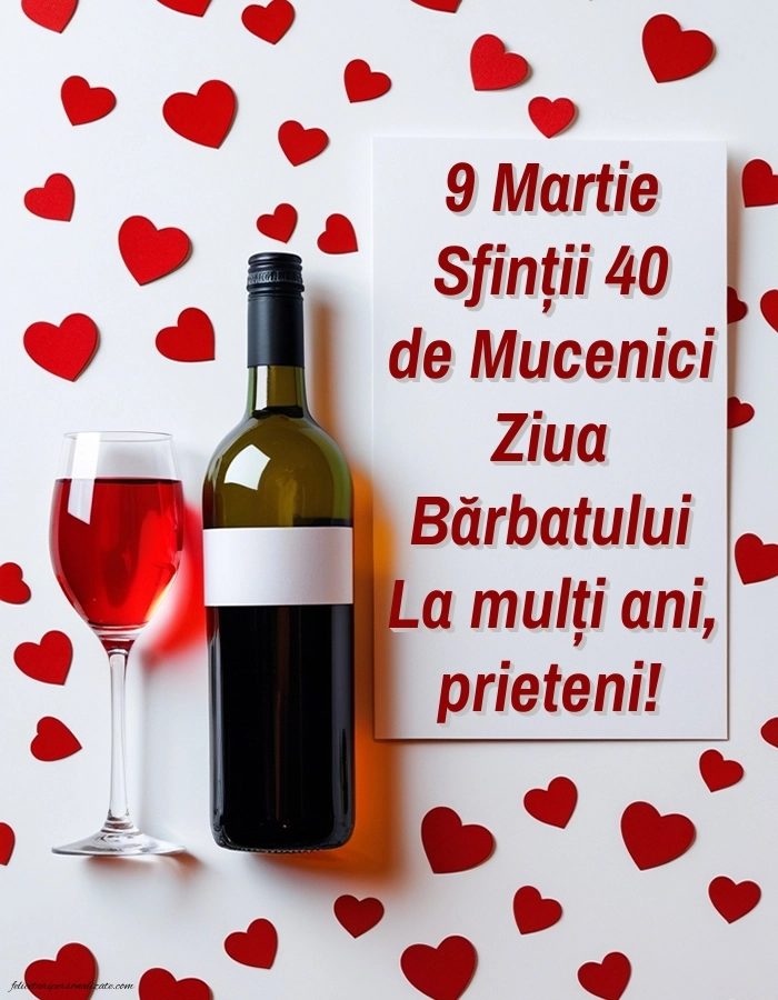 Imagini de 9 Martie (Sfinții 40 de Mucenici, Ziua Bărbaților) pentru Facebook: Sticlă și pahare de Vin