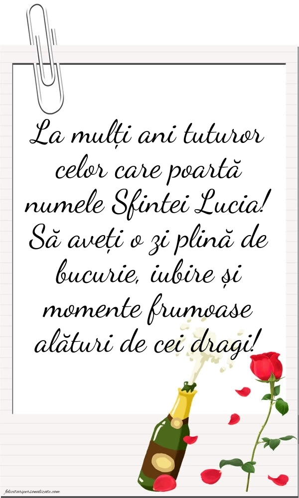 Imagini cu Mesaje de Sf. Lucia 2025: Șampanie și flori