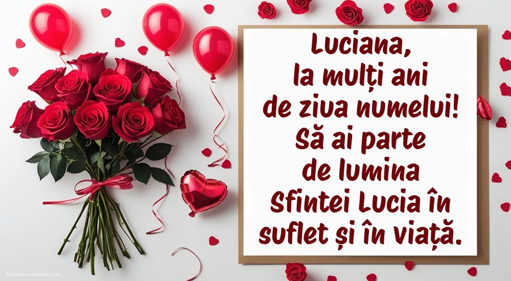 Poze cu urări de Sfânta Lucia: Trandafiri și baloane