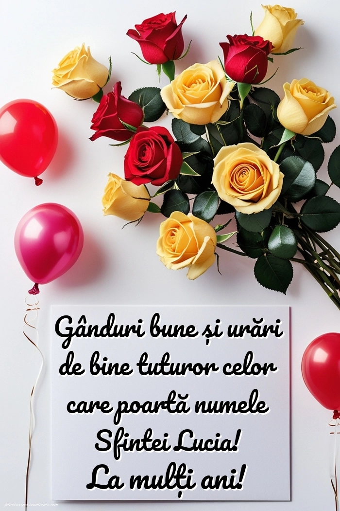 Imagini cu Felicitări de Sfânta Lucia (13 Decembrie): Trandafiri și baloane