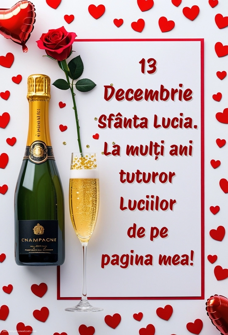 Imagini cu Felicitări de Sfânta Lucia (13 Decembrie): Șampanie și trandafiri