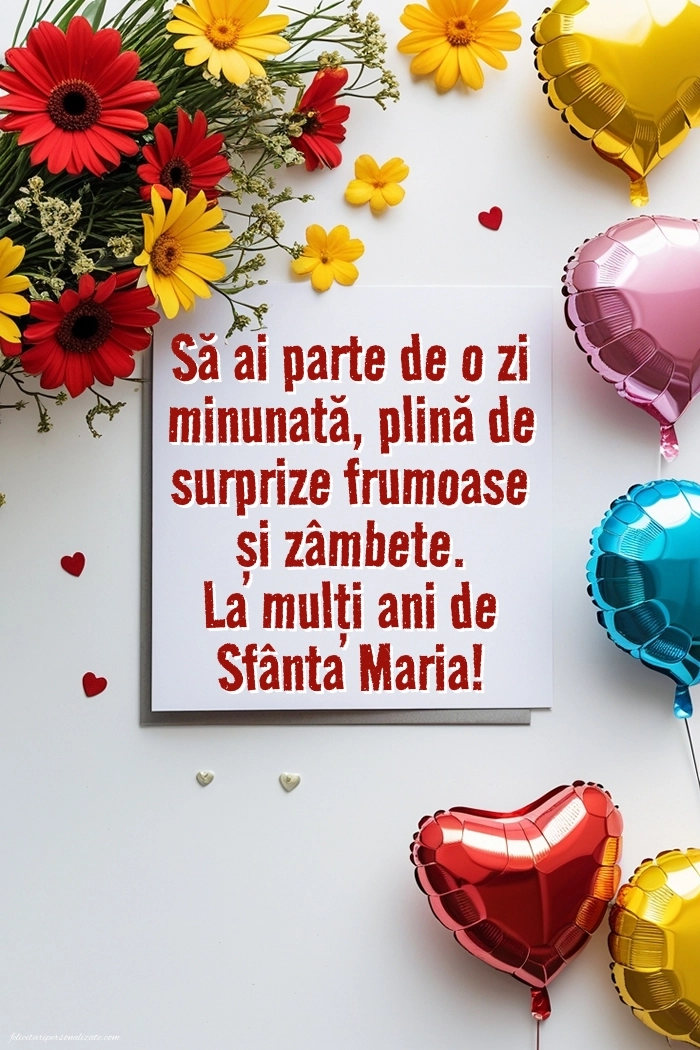 Imagini frumoase cu La mulți ani de Sfânta Maria: Flori și baloane