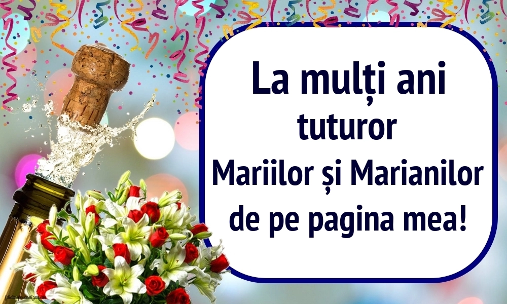 Imagini cu urări de Sfânta Maria: Șampanie și flori