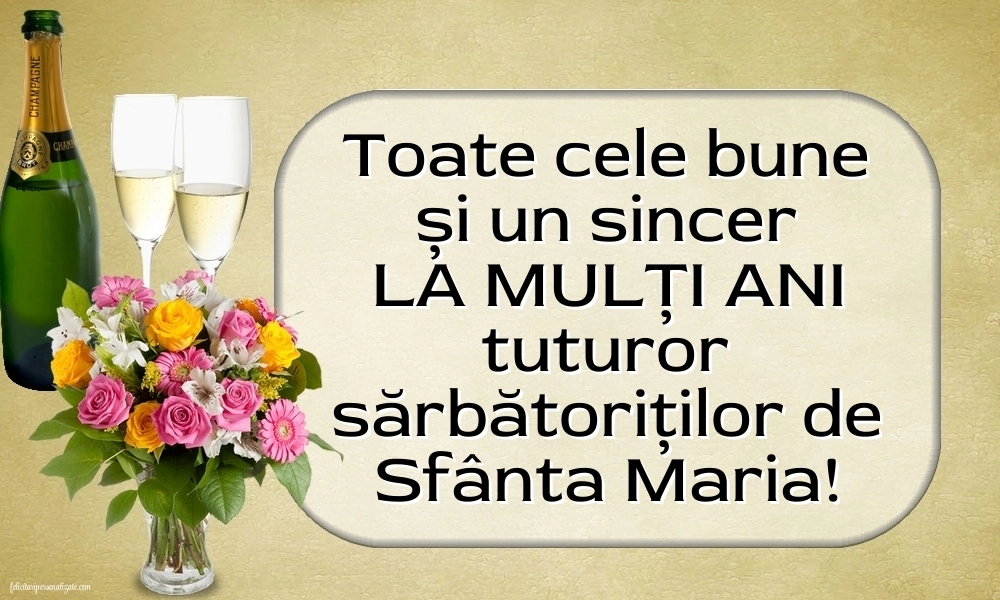 Imagini cu urări de Sfânta Maria: Șampanie și flori