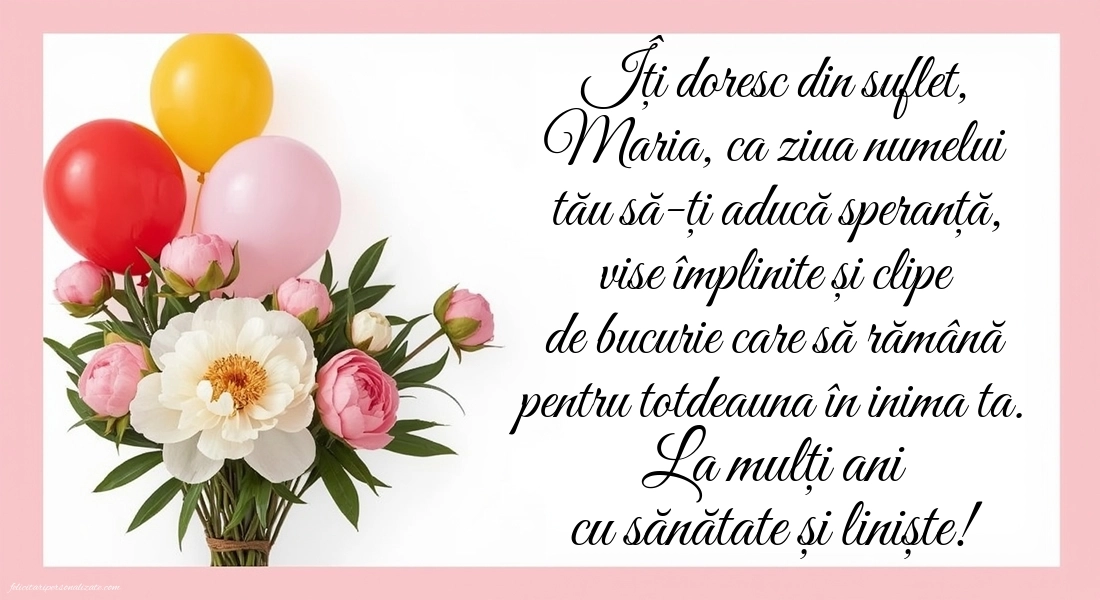 Imagini frumoase cu La mulți ani de Sfânta Maria: Bujori