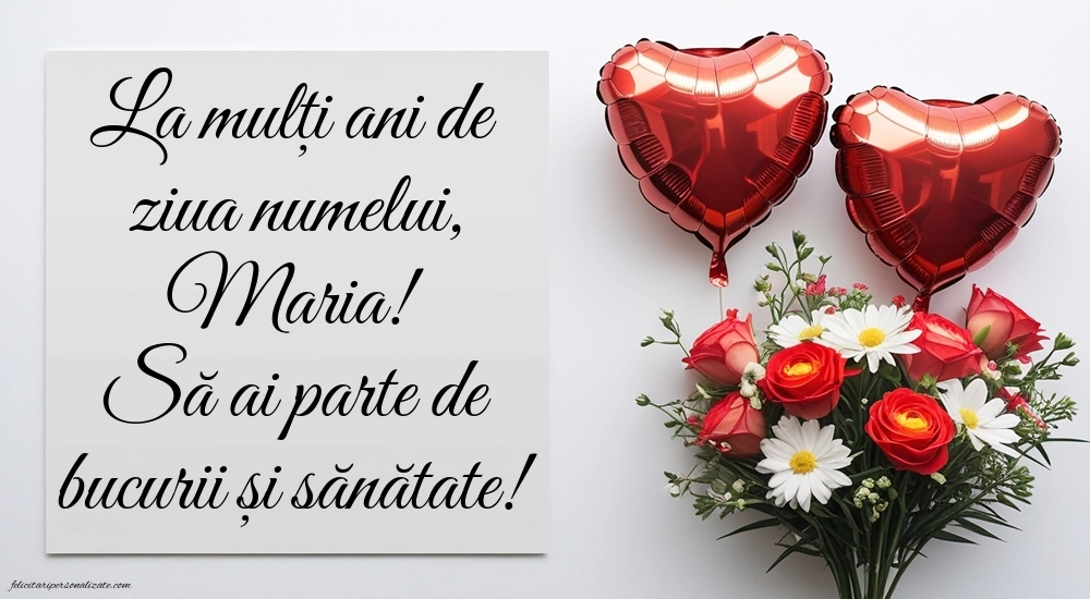 Imagini frumoase cu La mulți ani de Sfânta Maria: Flori și Inimioare