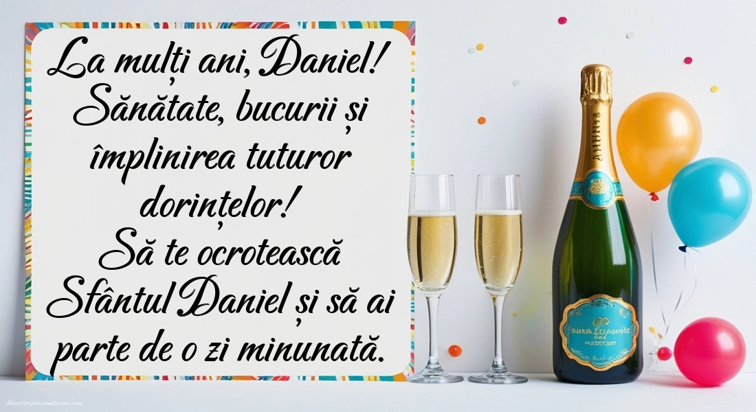 Imagini cu felicitări de Sfântul Daniel: Șampanie și baloane