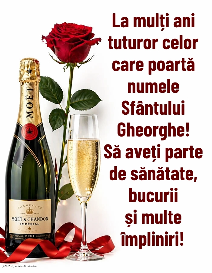 Imagini de la mulți ani de Sfântul Gheorghe: Șampanie și trandafiri