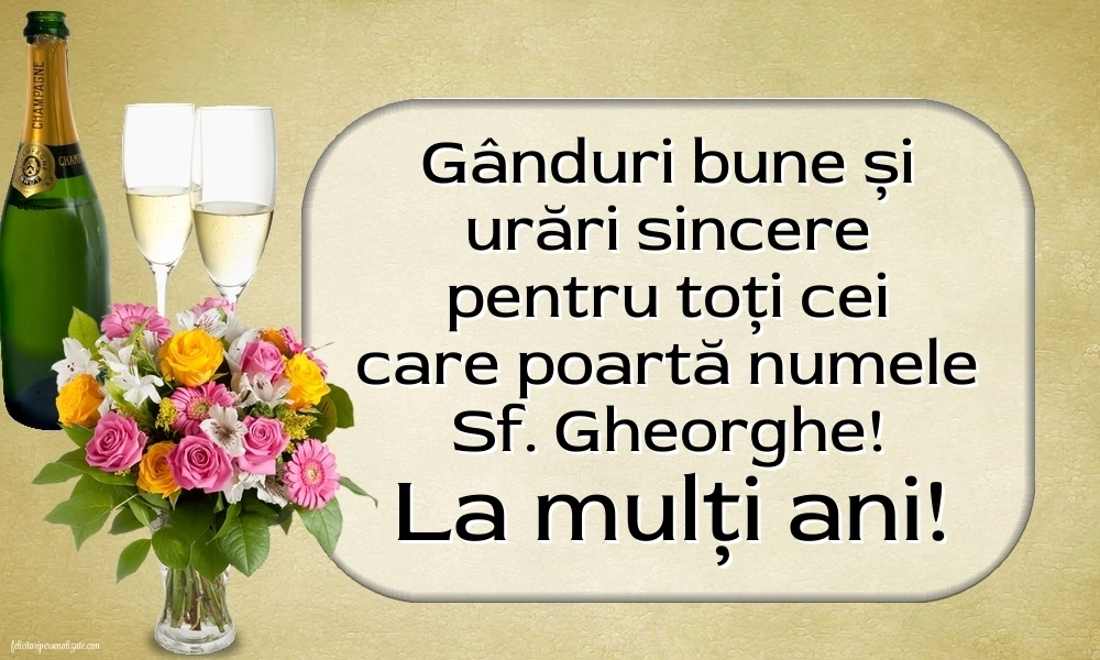 Imagini de la mulți ani de Sfântul Gheorghe: Șampanie și flori