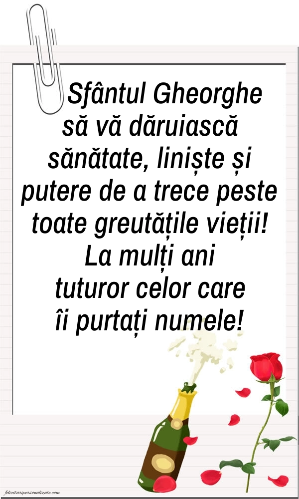 Felicitări de Sfântul Gheorghe - 23 aprilie 2026: Șampanie și flori