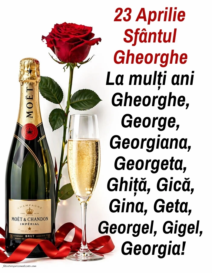 Imagini de la mulți ani de Sfântul Gheorghe: Șampanie și trandafiri