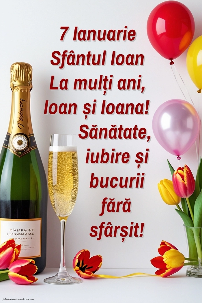 Imagini cu urări de Sfântul Ioan: Șampanie și lalele