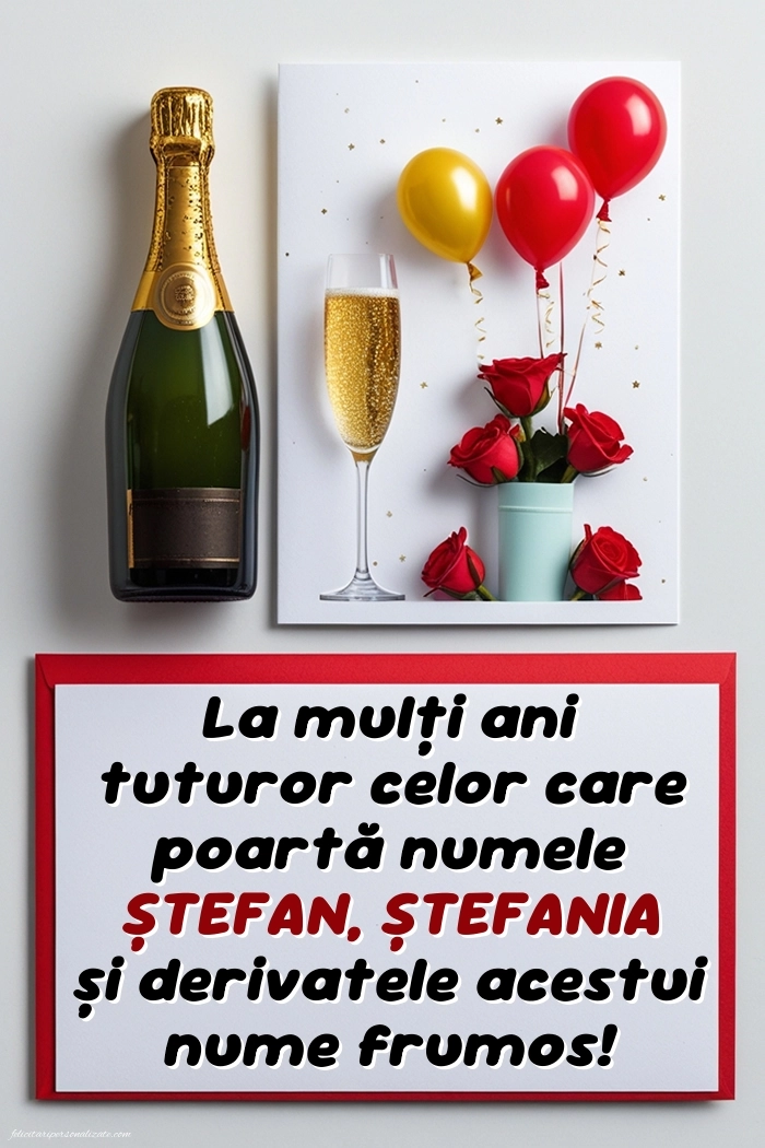 Imagini de la mulți ani de Sfântul Ștefan: Șampanie și flori