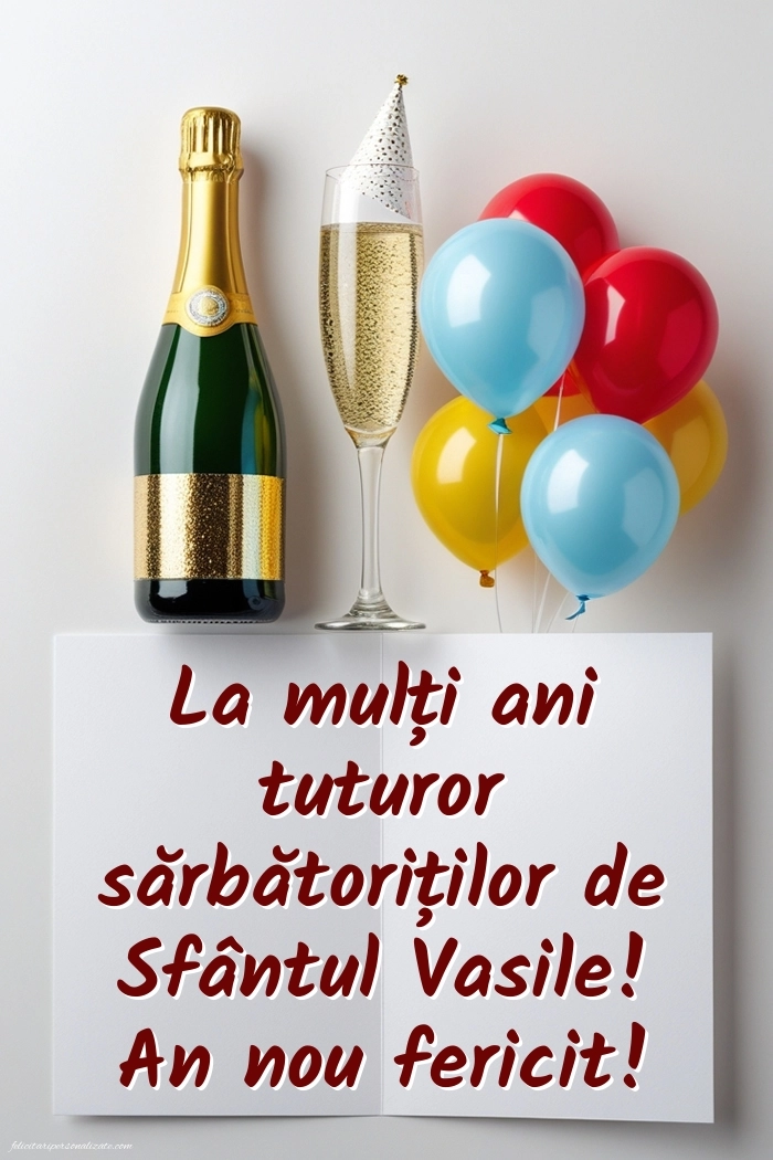 Imagini cu urări de Sfântul Vasile: Șampanie și baloane
