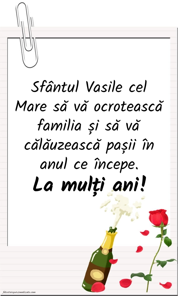 Felicitări de Sfântul Vasile - 1 Ianuarie 2026: Șampanie și flori