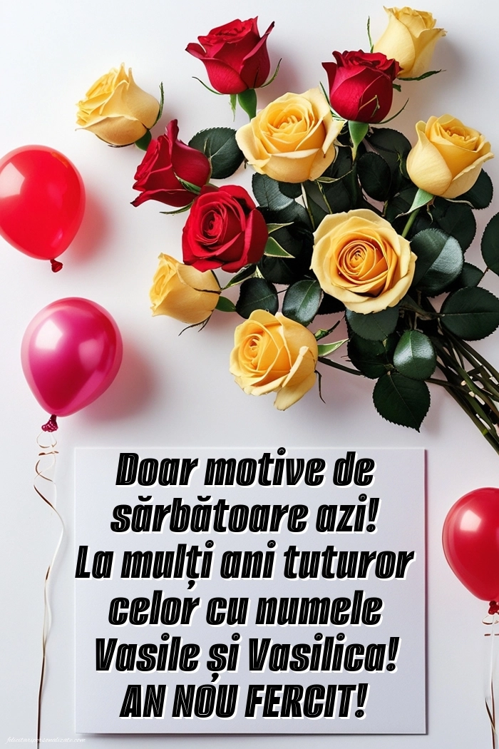 Poze cu mesaje de Sfântul Vasile: Trandafiri și baloane