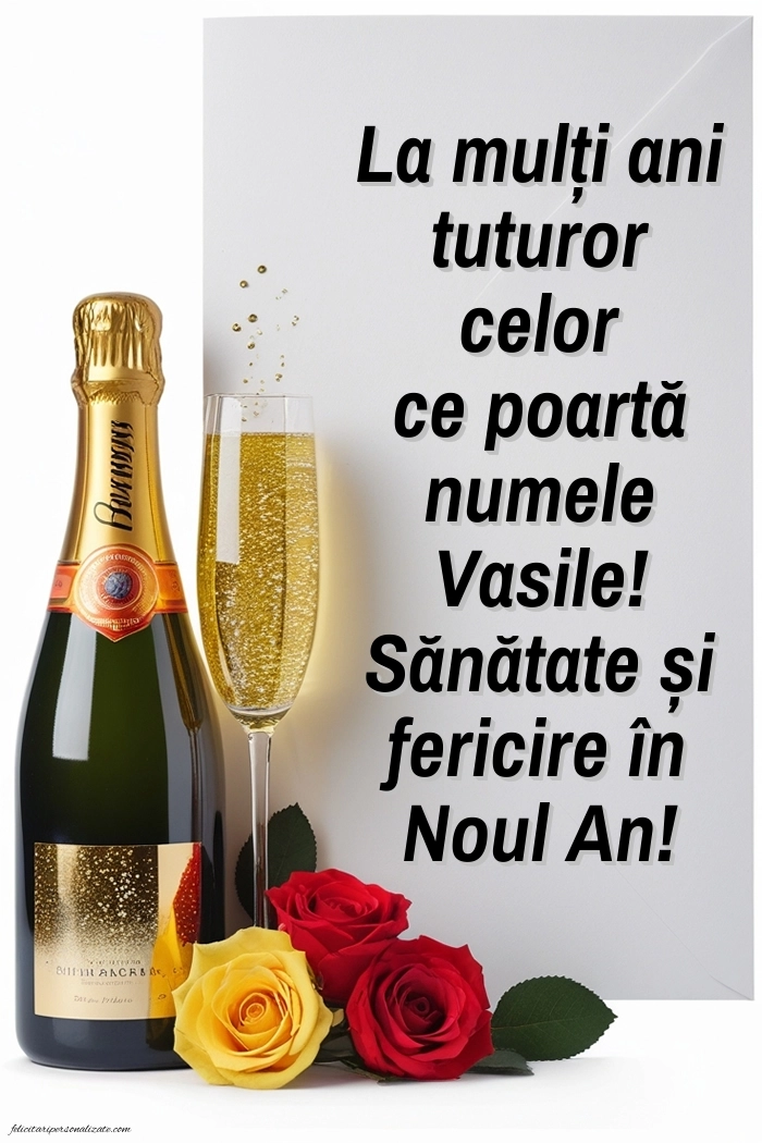 Imagini cu LA MULȚI ANI de 1 Ianuarie Sfântul Vasile: Șampanie și trandafiri