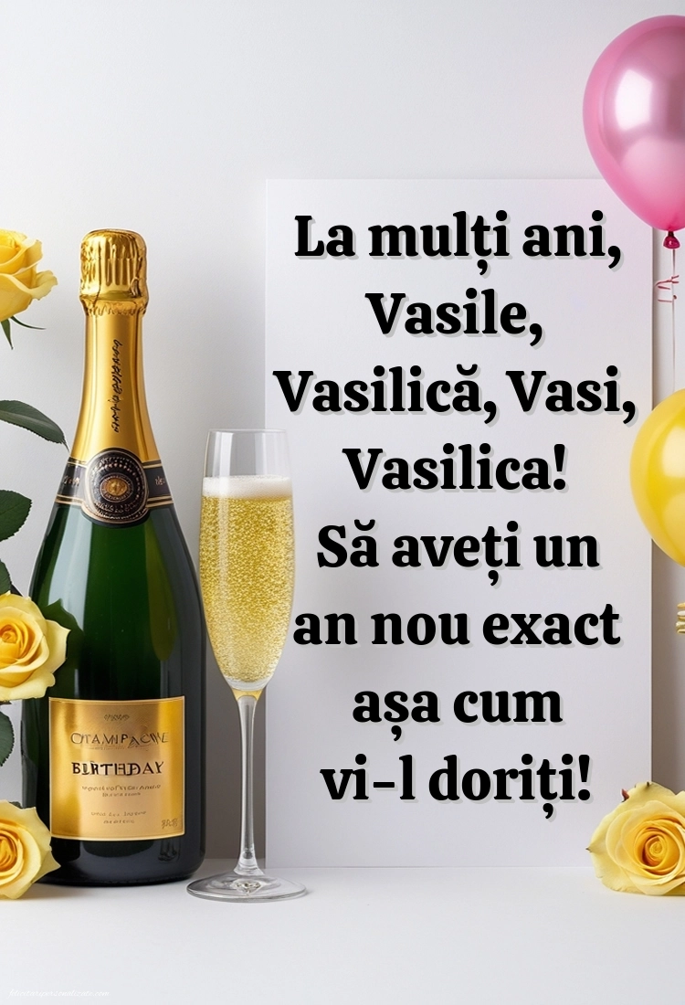 Imagini cu LA MULȚI ANI de 1 Ianuarie Sfântul Vasile: Șampanie și baloane