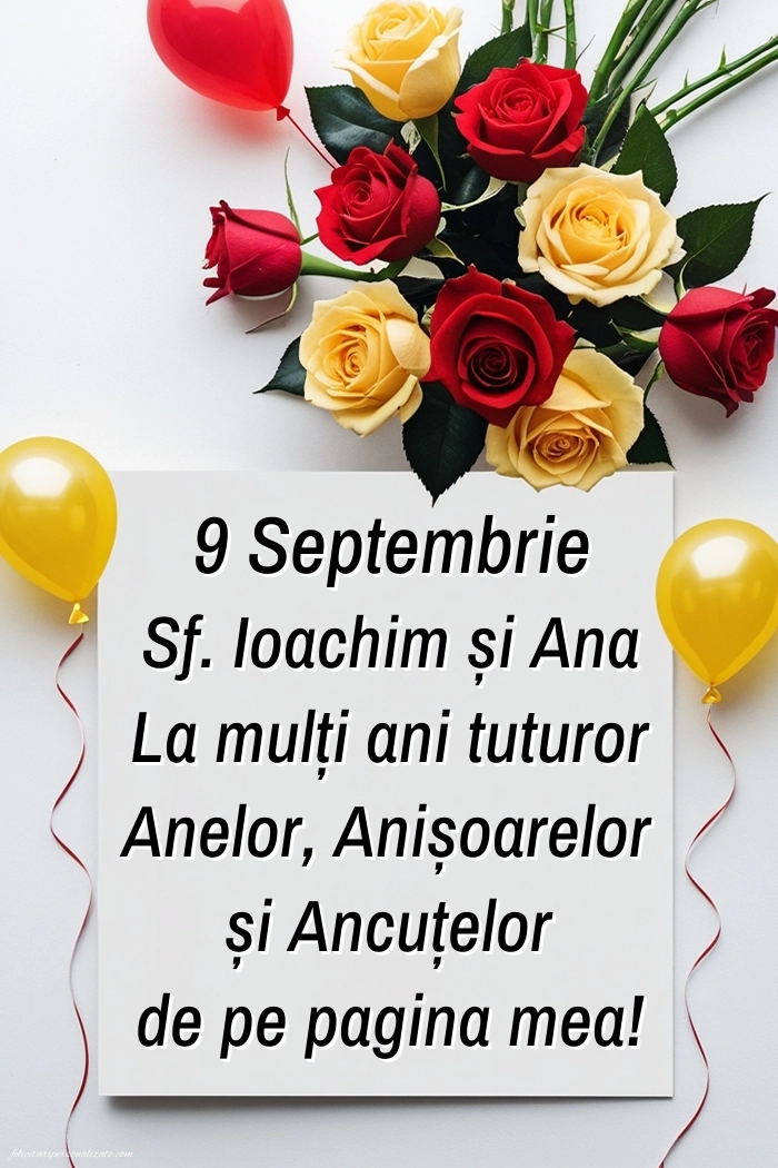 Felicitări de Sfinții Ioachim și Ana (9 Septembrie): Trandafiri și baloane