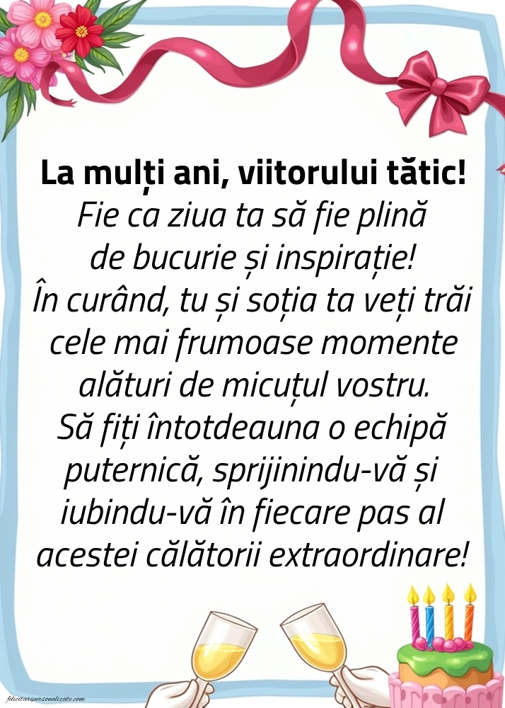 Felicitări de La Mulți Ani pentru un viitor Tătic: Șampanie și tort