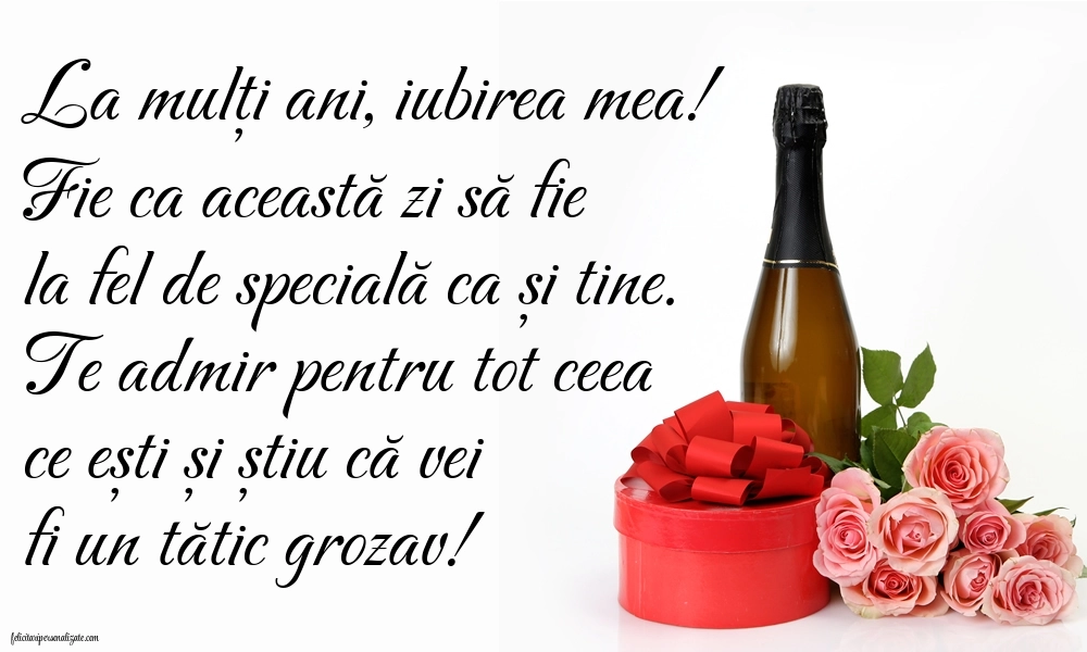 Felicitări de La Mulți Ani pentru un viitor Tătic: Șampanie și flori