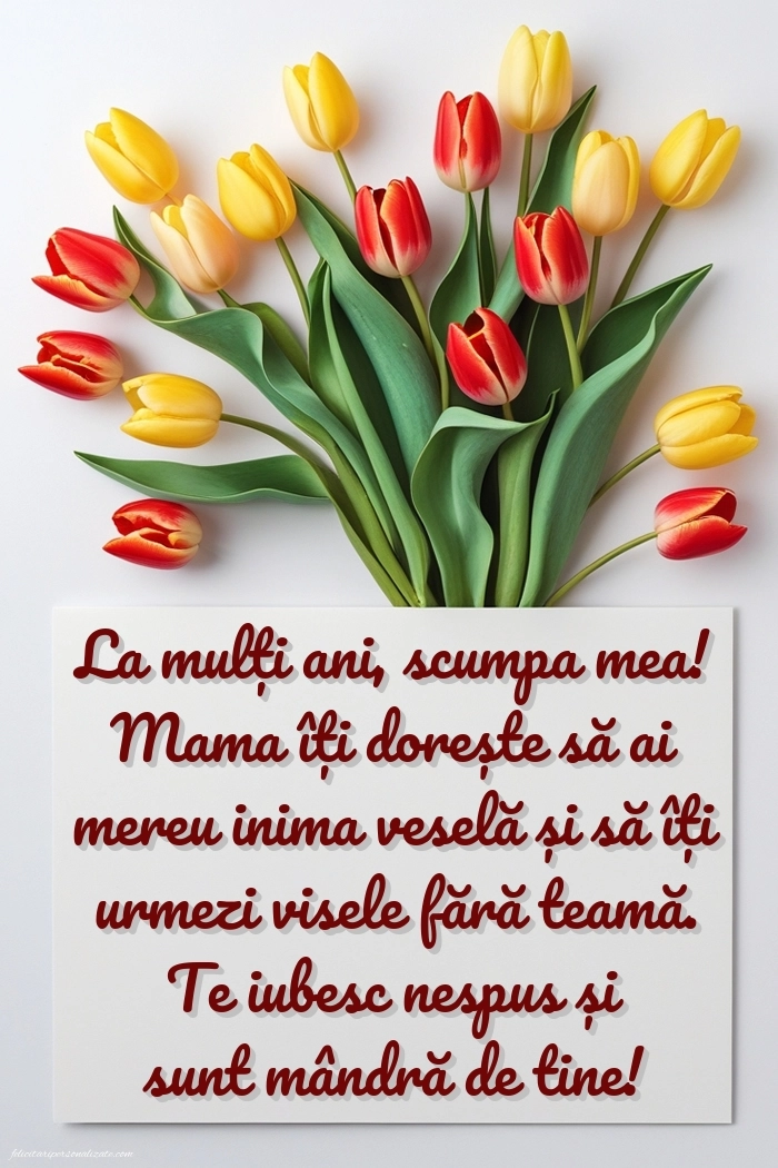 Felicitări de La Mulți Ani pentru fiică de la mamă: Lalele