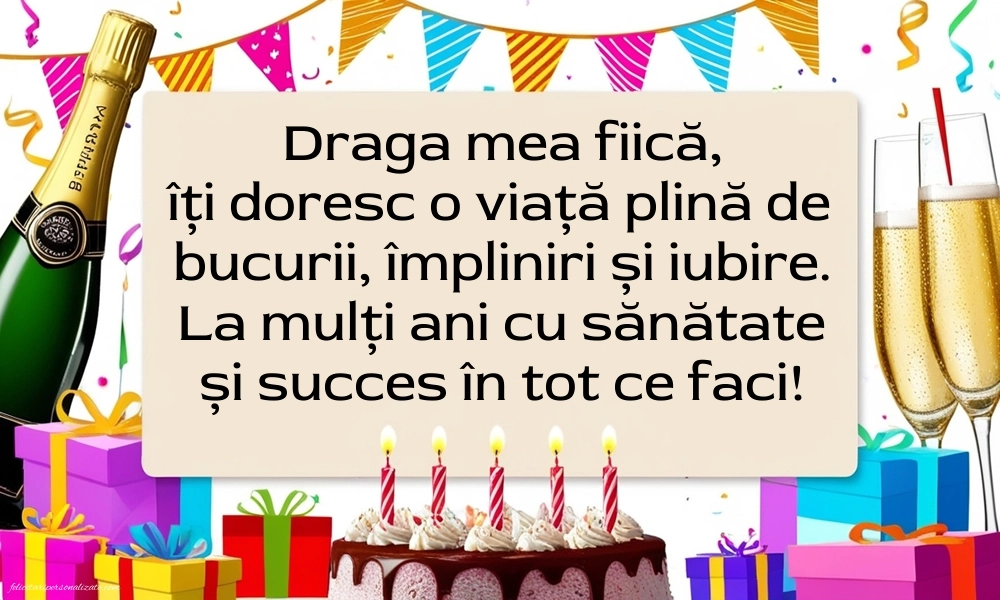 Felicitări de La Mulți Ani pentru fiică de la tată: Șampanie și tort