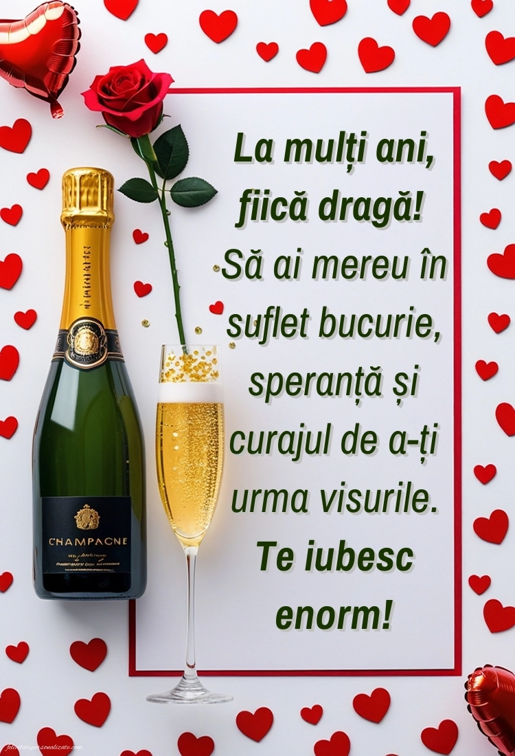 Felicitări de La Mulți Ani pentru fiică de la tată: Șampanie și trandafiri