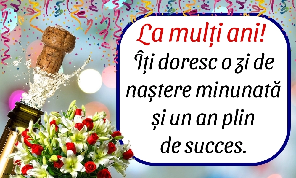 Felicitări gratis de ziua de naștere: Șampanie și flori