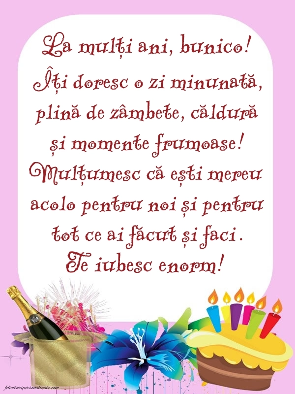 La mulți ani, bunică! - Imagini cu mesaje frumoase: Șampanie și tort