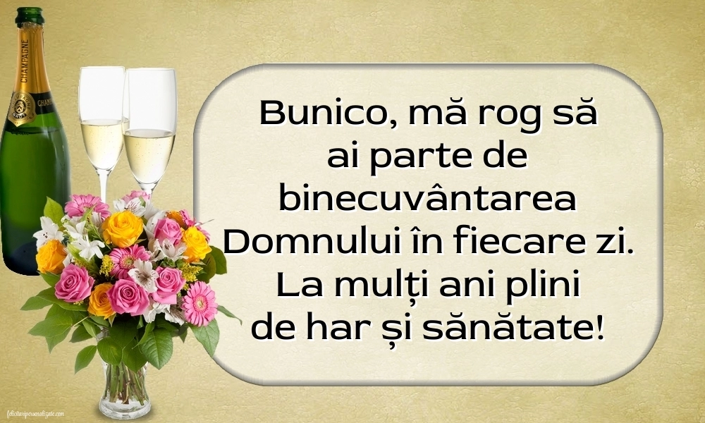 La mulți ani, bunică! - Imagini cu mesaje frumoase: Șampanie și flori
