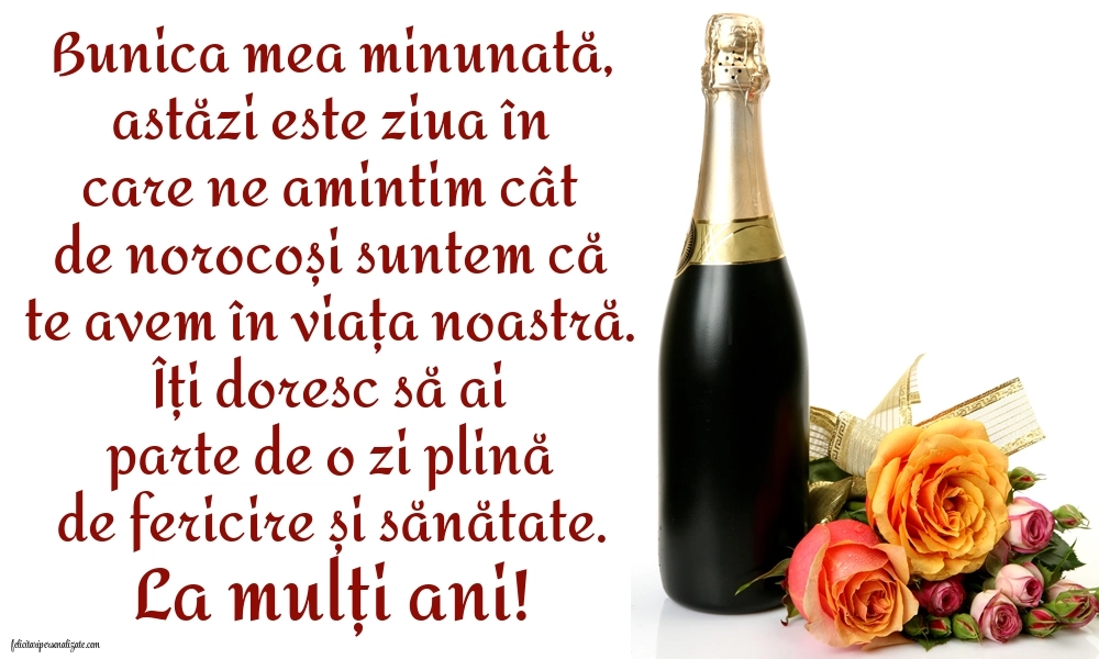Felicitări și Imagini de Ziua de Naștere pentru Bunică: Șampanie și flori