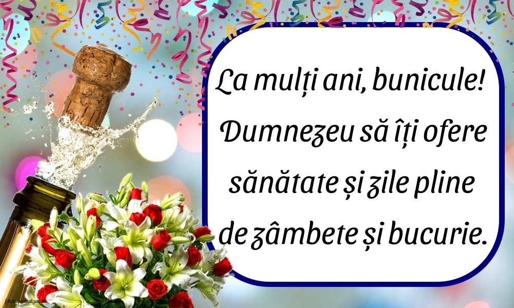 Felicitări și Imagini de Ziua de Naștere pentru Bunic: Șampanie și flori