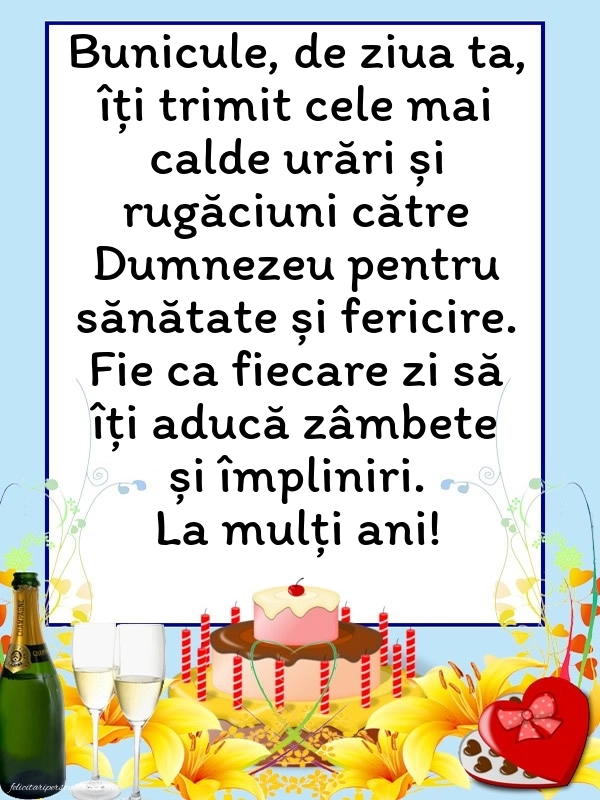 La mulți ani, bunicule! - Imagini cu mesaje: Șampanie și tort