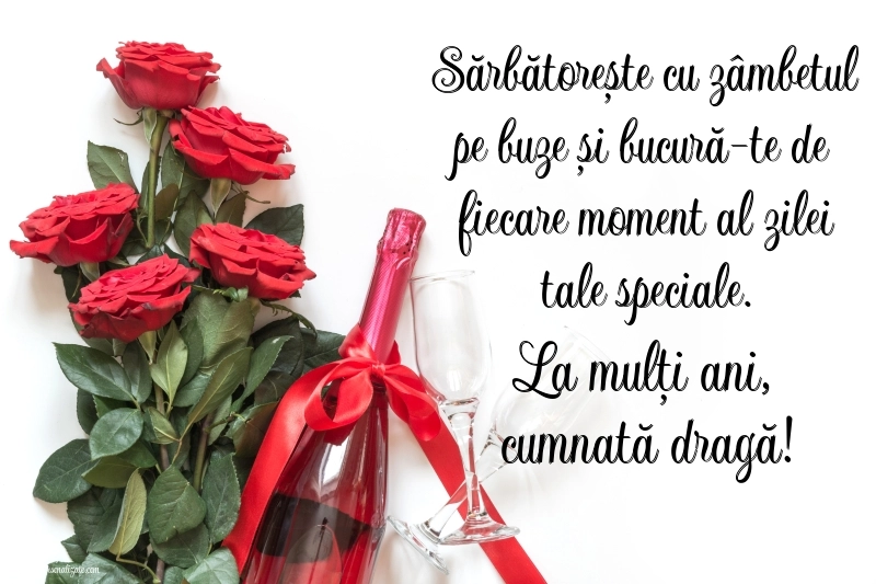 La mulți ani, cumnata mea! - Imagini cu mesaje frumoase: Șampanie și flori