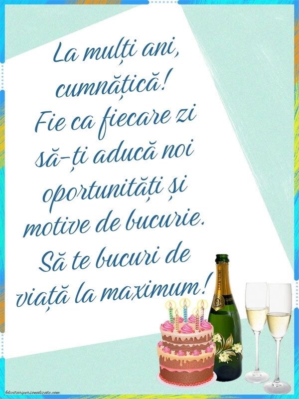 Felicitări frumoase de Ziua de Naștere pentru Cumnată: Șampanie și tort