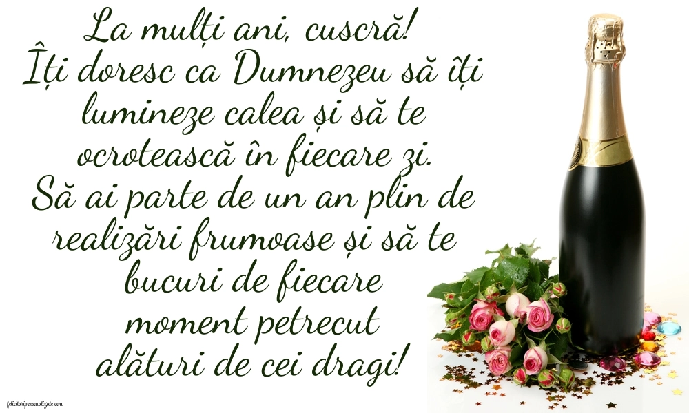 Imagini cu La Mulți Ani pentru Cuscră: Șampanie și flori