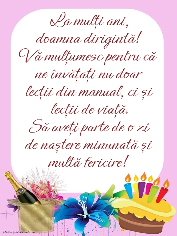 Imagini frumoase de LA MULȚI ANI pentru dirigintă: Șampanie și tort