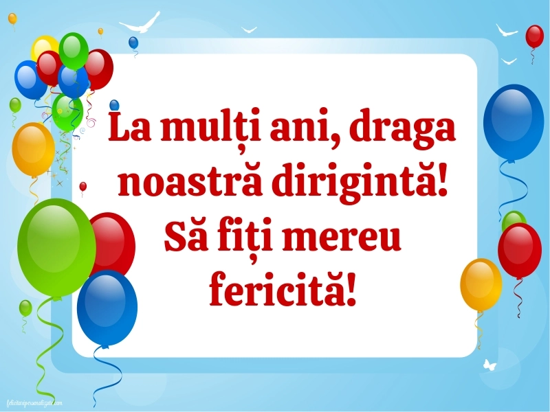 Felicitări frumoase de Ziua de Naștere pentru Dirigintă: Baloane