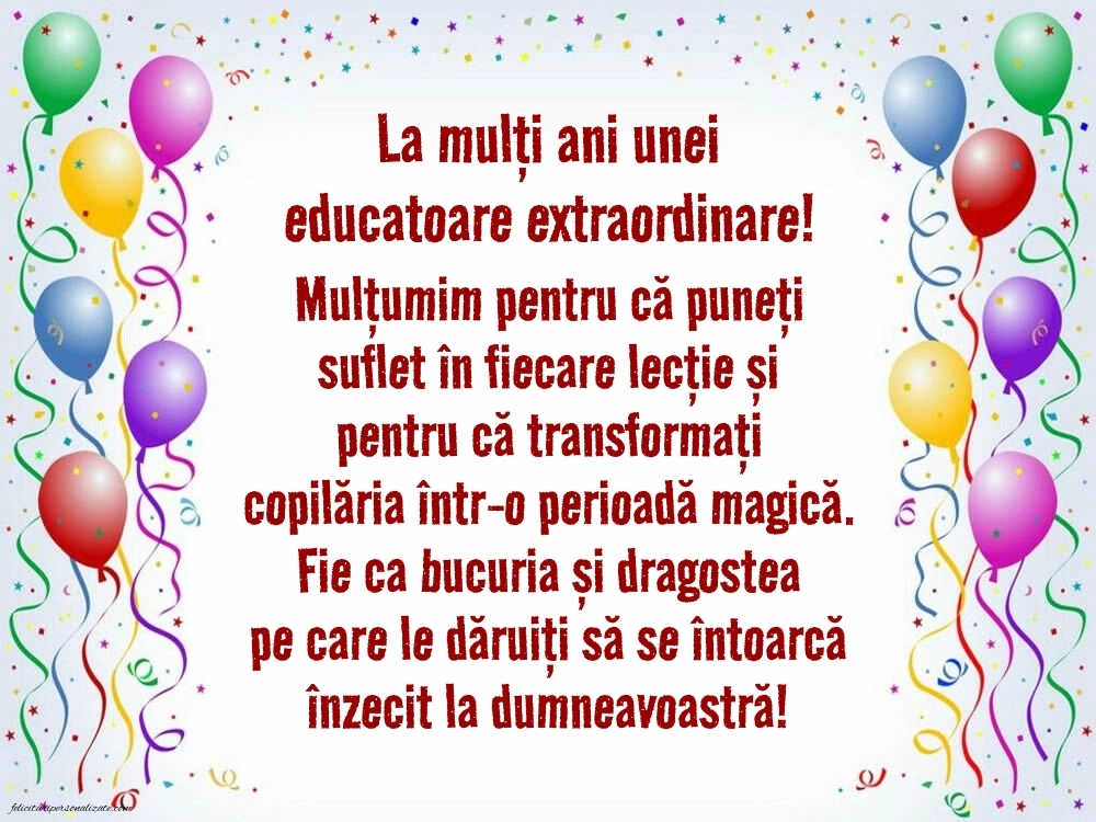 Felicitări frumoase de Ziua de Naștere pentru Educatoare: Baloane