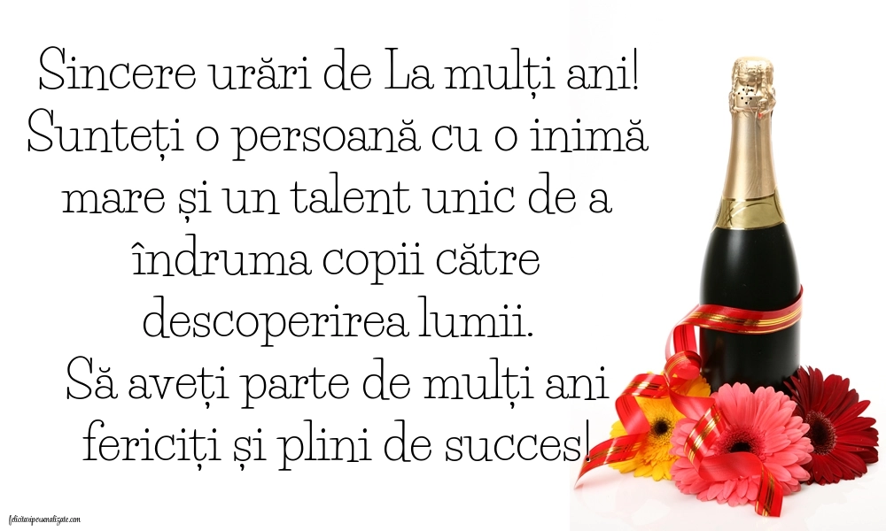 Felicitări frumoase de Ziua de Naștere pentru Educatoare: Șampanie și flori